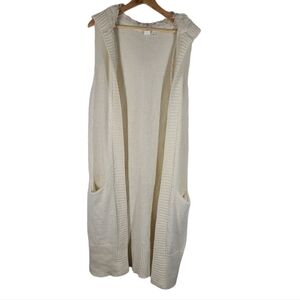 Gap Cream Hooded Sherpa lined‎  Open Knit Vest Medium TALL  with Pockets